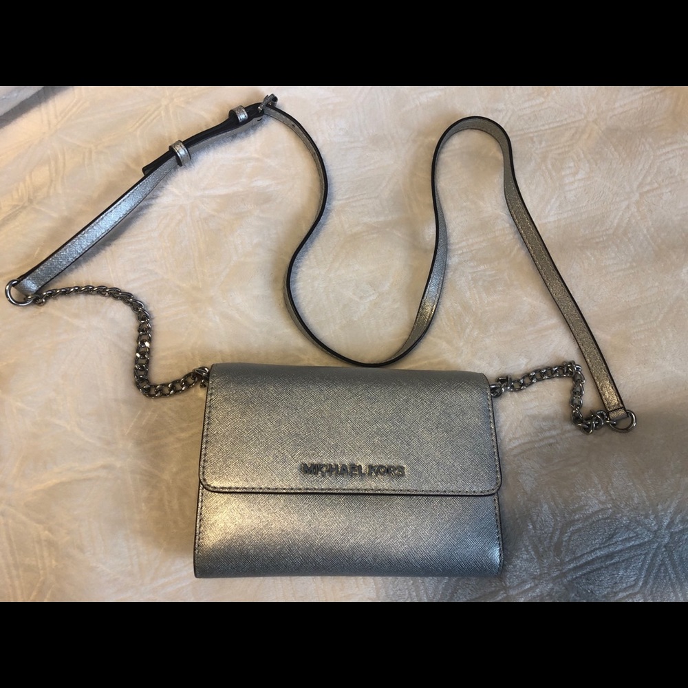 Michael Kors silver crossbody purse